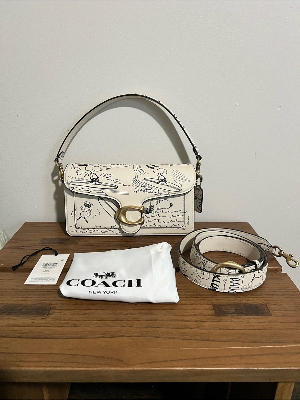 Coach X Peanuts Tabby Shoulder Bag 26 With Newspaper Print LIKE NEW/EUC